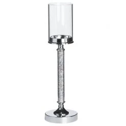 Beliani Bougeoirs Bougeoir à Pied Argenté 48 Cm