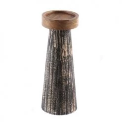 Zago Bougeoirs Bougeoir En Bois De Manguier Et Métal Noir Et Or M