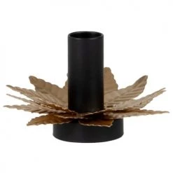 Maisons Du Monde Bougeoirs Bougeoir En Métal Noir Et Feuilles Dorées
