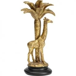 Kare Design Bougeoirs Bougeoir Girafe Et Palmier En Polyrésine Dorée H35