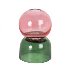 Maisons Du Monde Bougeoirs Bougeoir Globe En Verre Rose Et Vert - Lot De 2