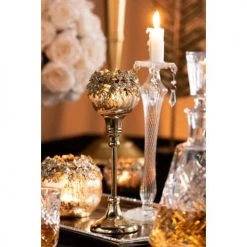 LANADECO Bougeoirs Bougeoir Perles Verre Transparent H32cm -Bougeoirs Soldes Magasin bougeoir perles verre transparent h32cm 2