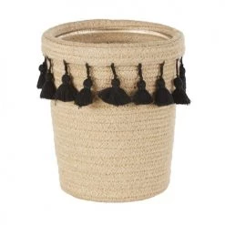 Maisons Du Monde Bougies Bougie En Verre Et Fibre Végétale Avec Pompons Noirs