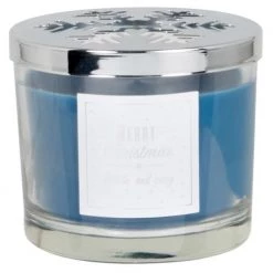 Maisons Du Monde Décorations Lumineuses De Noël Bougie Parfumée Bleue En Verre Avec Couvercle Flocon Argenté 220g