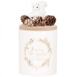Maisons Du Monde Décorations Lumineuses De Noël Bougie Parfumée En Céramique Blanche Et Dorée, Couvercle Bois 180g
