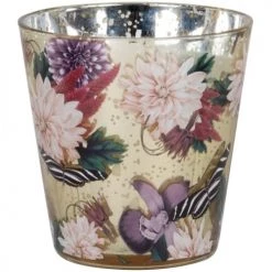 Maisons Du Monde Bougies Bougie Parfumée En Verre Doré Imprimé Fleurs 260g