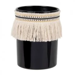 Maisons Du Monde Bougies Bougie Parfumée En Verre Noir Et Franges Blanches 210g