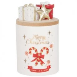 Maisons Du Monde Décorations Lumineuses De Noël Bougie Parfumée Noël, En Céramique Blanche Et Rouge, Couvercle En Bois 180g