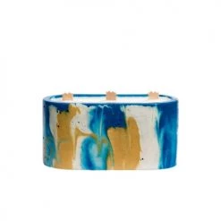 Junny Bougies Bougie Xxl Tie&dye En Béton Bleu Et Jaune Parfum Fleur De Monoï