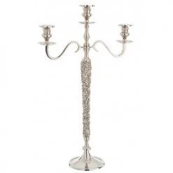 LANADECO Bougeoirs Chandelier 3 Bras Alu/métal Argent H65cm