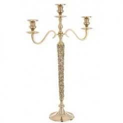 LANADECO Bougeoirs Chandelier 3 Bras Alu/métal Or H65cm