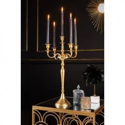 LANADECO Bougeoirs Chandelier 5 Bras Alu Or Mat H63cm -Bougeoirs Soldes Magasin chandelier 5 bras alu or mat h63cm 2