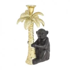 Pirouette Paris Bougeoirs Chandelier Palmier Doré Avec Singe Noir H19cm