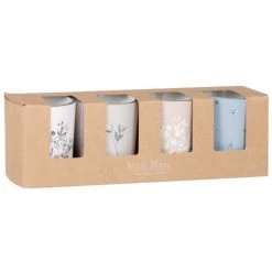Maisons Du Monde Coffret Bougies Lumignons Parfumées (x4) 180g, En Verre Imprimé Beige, Bleu Et Blanc