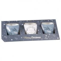 Maisons Du Monde Décorations Lumineuses De Noël Coffret Mini Bougies Parfumées (x3) En Verre Bleu Et Blanc 150g