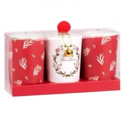 Maisons Du Monde Décorations Lumineuses De Noël Coffret Mini Bougies Parfumées (x3) En Verre Rouge à Motifs Blancs 135g