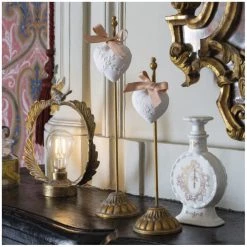 Mathilde M Bougies Décor Cœur Brodé - Rose Élixir -Bougeoirs Soldes Magasin decor coeur brode rose elixir 2