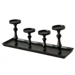 Wadiga Bougeoirs Grand Chandelier En Aluminium Noir Pour 4 Bougies - 53x15x20cm