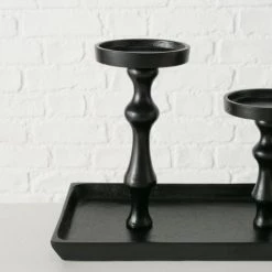 Wadiga Bougeoirs Grand Chandelier En Aluminium Noir Pour 4 Bougies - 53x15x20cm -Bougeoirs Soldes Magasin grand chandelier en aluminium noir pour 4 bougies 53x15x20cm 3