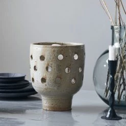 House Doctor Bougeoirs Grand Photophore En Grès Beige -Bougeoirs Soldes Magasin grand photophore en gres beige 1