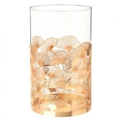 Maisons Du Monde Bougeoirs Lanterne En Verre Teinté Feuilles De Ginkgo En Métal Doré