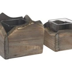Beliani Lot De 2 Bougeoirs En Bois Foncé