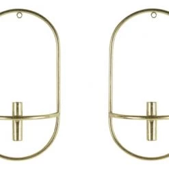 Beliani Lot De 2 Bougeoirs Muraux En Métal Doré