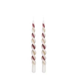 Mica Decorations Lot De 2 Bougies Torsadées Rayées Bordeaux -Bougeoirs Soldes Magasin lot de 2 bougies torsadees rayees bordeaux 4