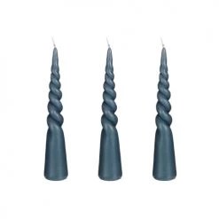 Mica Decorations Lot De 3 Bougies Conique Torsadée En Couleur Bleue