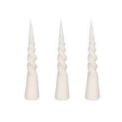 Mica Decorations Lot De 3 Bougies Conique Torsadée En Couleur Crème H25