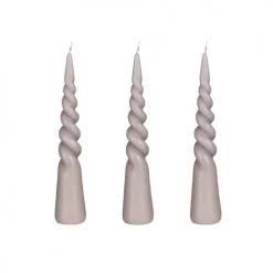 Mica Decorations Lot De 3 Bougies Conique Torsadée En Couleur Gris Clair H25