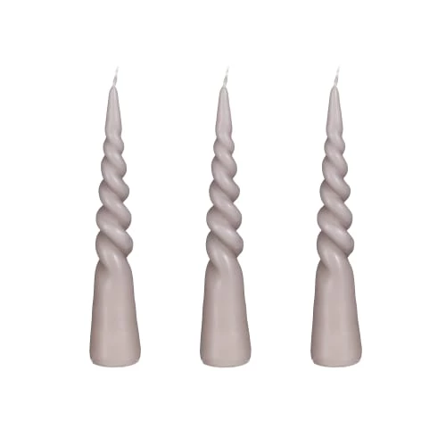 Mica Decorations Lot De 3 Bougies Conique Torsadée En Couleur Gris Clair H25 3 Mica Decorations Lot De 3 Bougies Conique Torsadée En Couleur Gris Clair H25