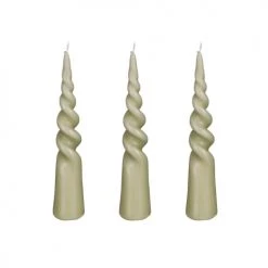 Mica Decorations Lot De 3 Bougies Conique Torsadée En Couleur Vert Clair H25