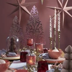 Mica Decorations Lot De 4 Bougies Torsadées Rayées Bordeaux -Bougeoirs Soldes Magasin lot de 4 bougies torsadees rayees bordeaux 1