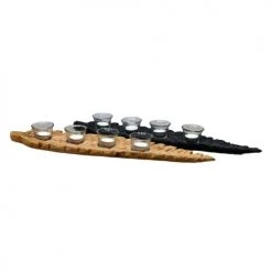 Sensei Maison Bougeoirs Photophore 4 Bougies En Bois De Manguier Carbon 57x14x6 Cm