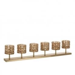 LANADECO Bougeoirs Photophore 6 Cristaux Or L61cm