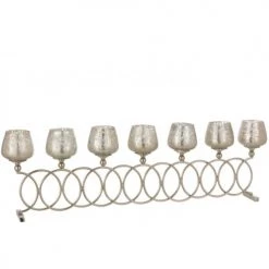 LANADECO Bougeoirs Photophore 8 Anneaux Craquelé Verre Nickel