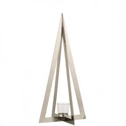 LANADECO Bougeoirs Photophore Acier Inoxydable Verre Argent H55cm