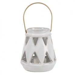 Maisons Du Monde Bougeoirs Photophore Ajouré En Céramique Blanche Et Anse Dorée Mat - Lot De 2