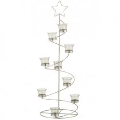 LANADECO Bougeoirs PHOTOPHORE ARBRE SPIRALE METAL / VERRE ARGENT 70 Cm