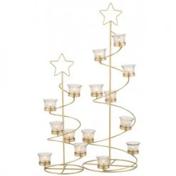 LANADECO Bougeoirs PHOTOPHORE ARBRE SPIRALE METAL / VERRE OR LARGE 70 Cm -Bougeoirs Soldes Magasin photophore arbre spirale metal verre or large 70 cm 4