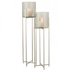 LANADECO Bougeoirs Photophore Craquelé Verre/acier Inoxydable Argent H119cm -Bougeoirs Soldes Magasin photophore craquele verre acier inoxydable argent h119cm 4