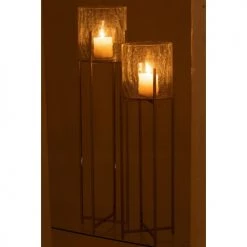 LANADECO Bougeoirs Photophore Craquelé Verre/acier Inoxydable Argent H119cm -Bougeoirs Soldes Magasin photophore craquele verre acier inoxydable argent h119cm 5