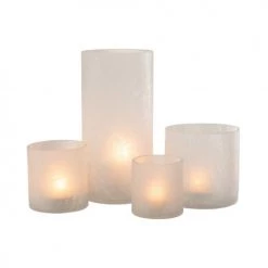 LANADECO Bougeoirs Photophore Cylindrique Verre Givré Blanc H30cm -Bougeoirs Soldes Magasin photophore cylindrique verre givre blanc h30cm 4