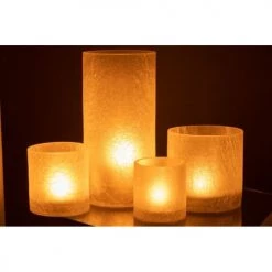 LANADECO Bougeoirs Photophore Cylindrique Verre Givré Blanc H30cm -Bougeoirs Soldes Magasin photophore cylindrique verre givre blanc h30cm 5