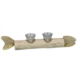 Sensei Maison Bougeoirs Photophore En Forme Poisson Naturel 46x7x9 Cm