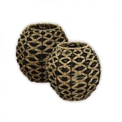 Sensei Maison Bougeoirs Photophore En Jonc De Mer Naturel/noir 23X23X23 Cm -Bougeoirs Soldes Magasin photophore en jonc de mer naturel noir 23x23x23 cm 4