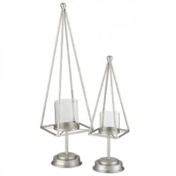 LANADECO Bougeoirs Photophore Fer Argent H58,5cm -Bougeoirs Soldes Magasin photophore fer argent h58 5cm 3