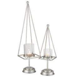 LANADECO Bougeoirs Photophore Fer Argent H58,5cm -Bougeoirs Soldes Magasin photophore fer argent h58 5cm 4