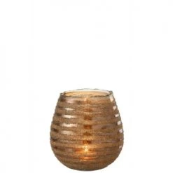 LANADECO Bougeoirs Photophore Lignes Rond Verre Marron H18cm -Bougeoirs Soldes Magasin photophore lignes rond verre marron h18cm 2